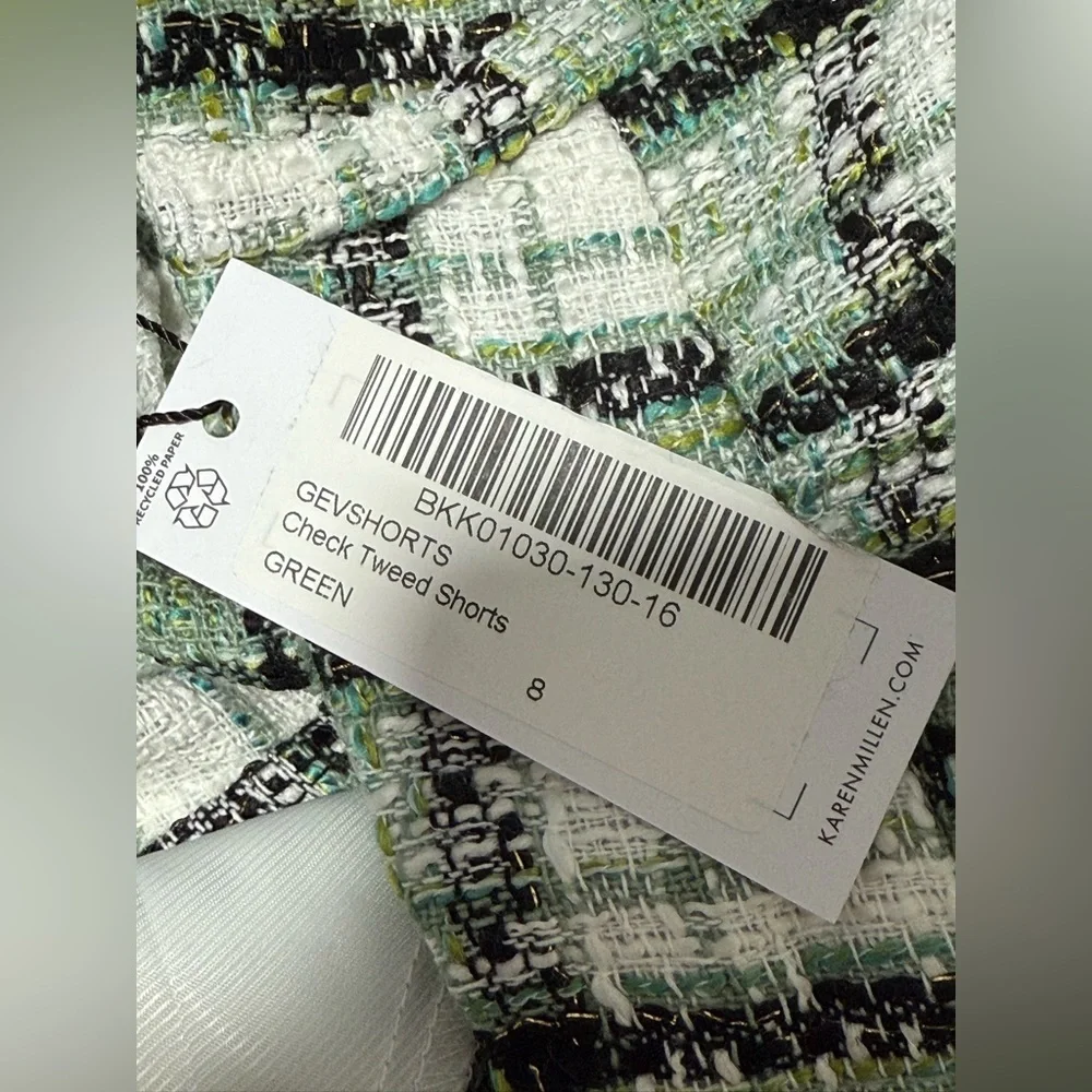 karen millen GEVSHORTS Check Tweed Shorts‎ GREEN US 4